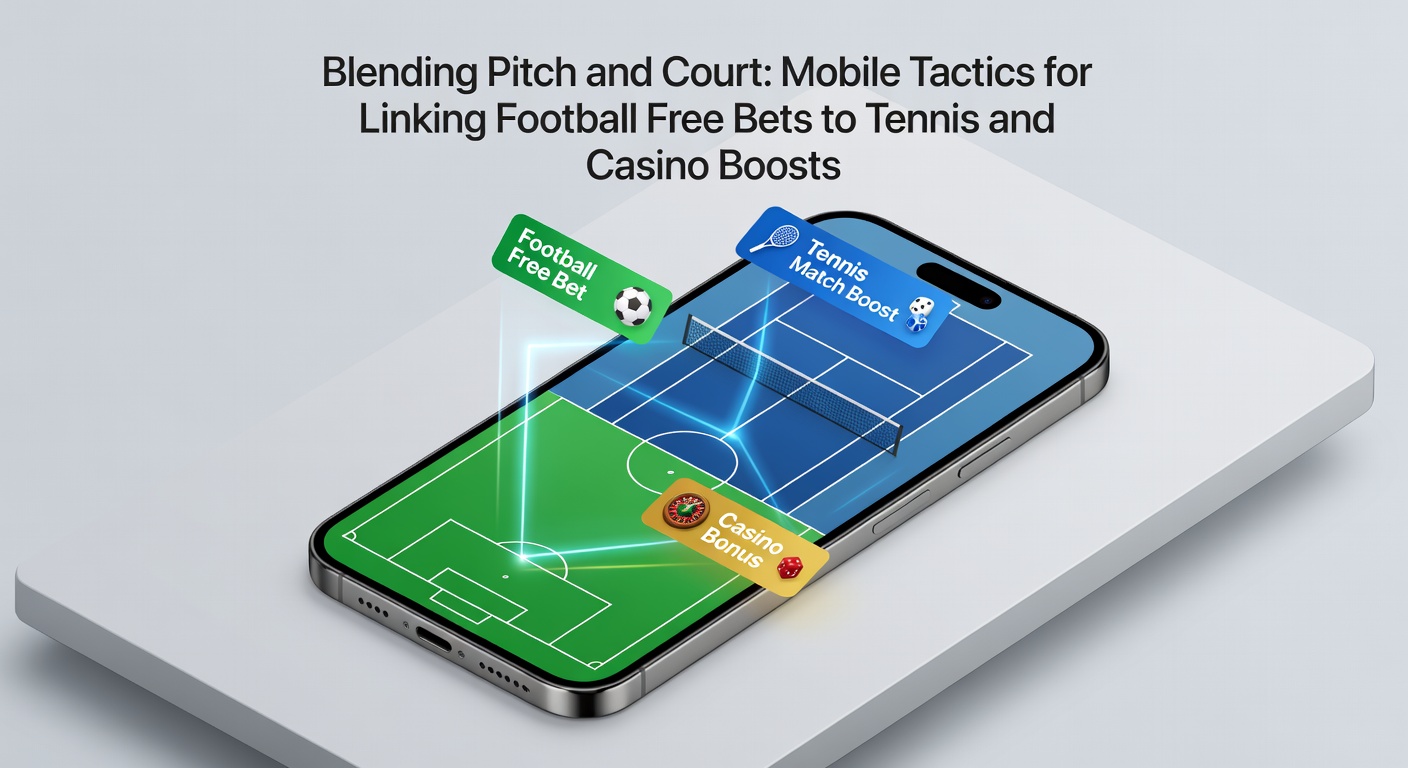 Grafik zeigt Verknüpfung von Fußball-Free-Bet zu Tennis-Akkus und Casino-Spin-Boosts auf einem Tablet-Display
