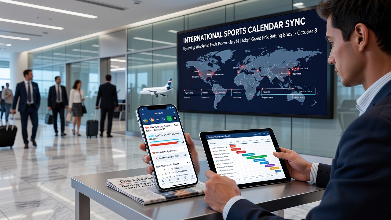 Synchronisierte Sportkalender und Bonusanzeigen auf einem Tablet während eines internationalen Turniers